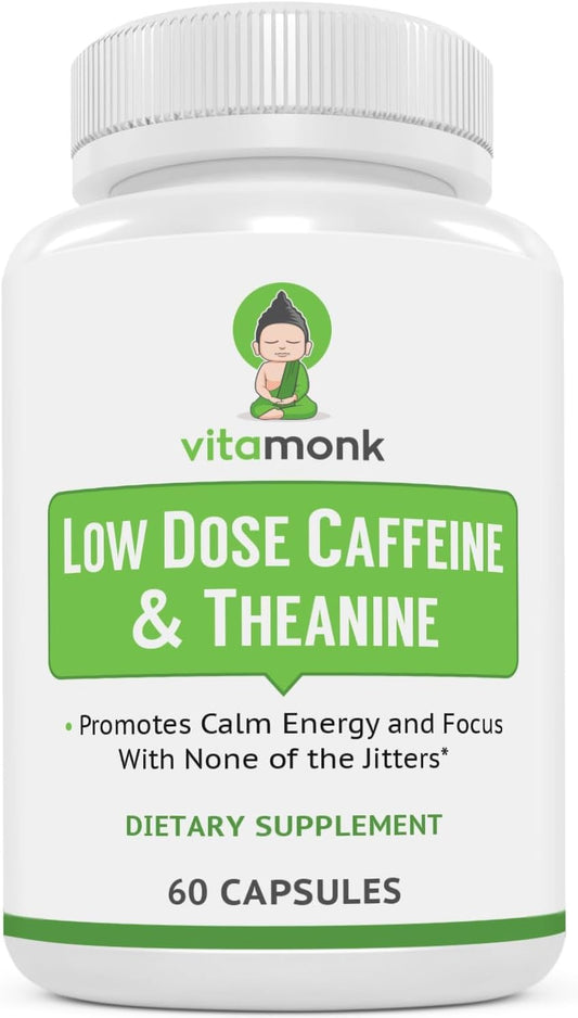 25mg Caffeine Theanine Pills - Smooth Energy Boost, No Jitters, No Crash - Microdose Caffeine L Theanine Capsules - 60 Count - Espot.com.au