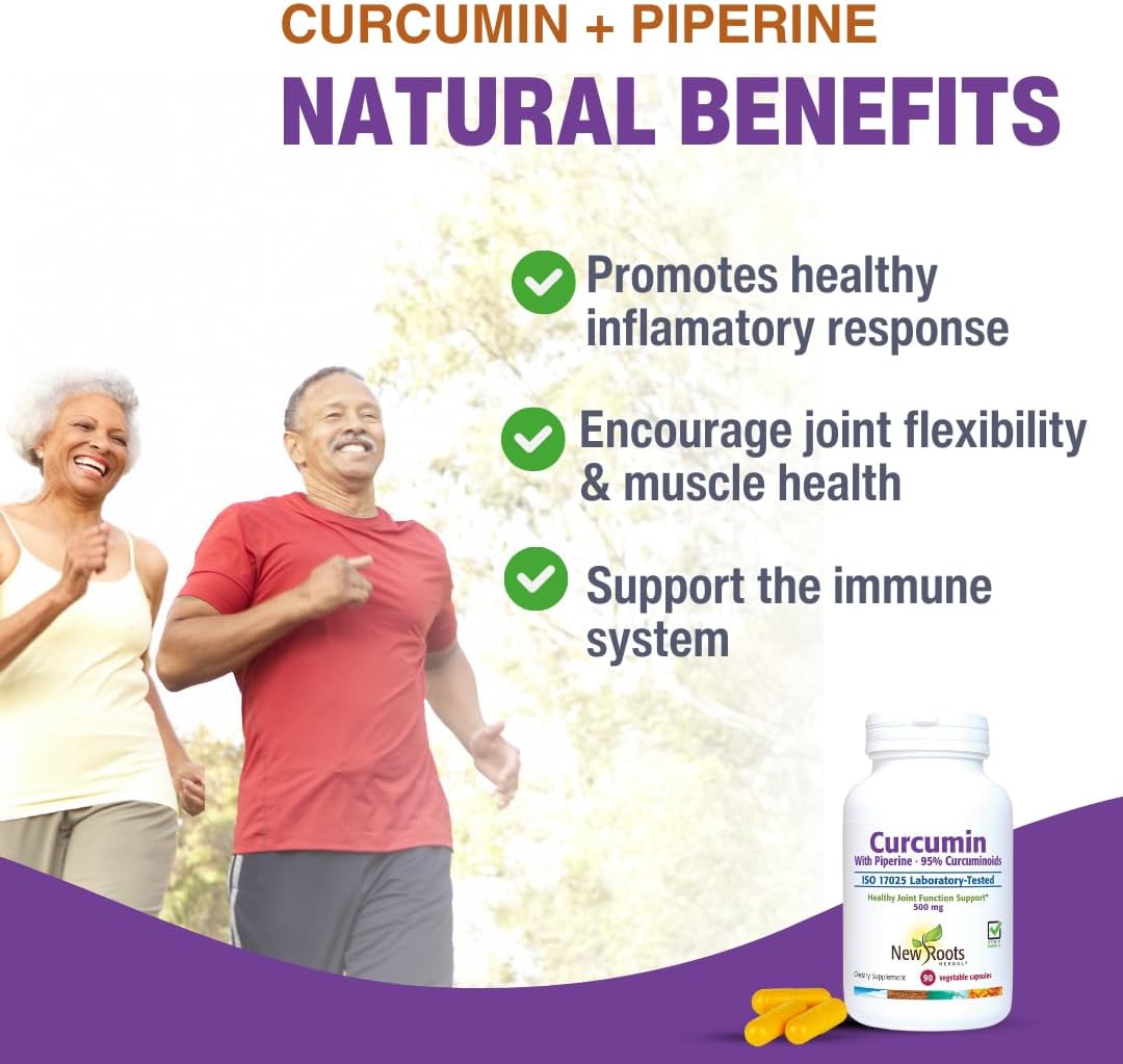 Turmeric Curcumin with Black Pepper Supplement for Enhanced Absorption | 95% Curcuminoids + 95% Piperine | 90 Veg Capsules, 500mg | New Roots Herbal - Espot.com.au