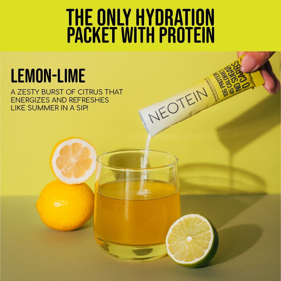 neotein-electrolyte-protein-powder-packets---hydration-with-collagen---lemon-lime-flavor-45-calories---keto-paleo-friendly---pack-of-15-2
