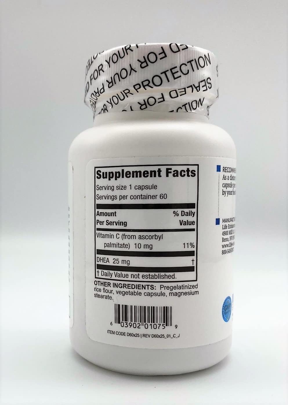 25 mg DHEA Supplement with 4 mg Vitamin C - Life Enhancement Formula with 60 Servings - Espot.com.au