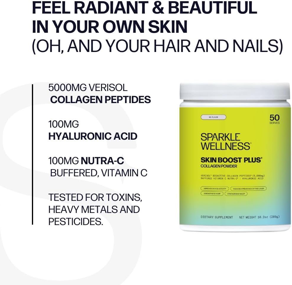 50-Serve Collagen Powder Supplement with VERISOL Peptides, Vitamin C & Hyaluronic Acid for Skin Boost - Flavorless Sparkle Wellness Formula - Espot.com.au