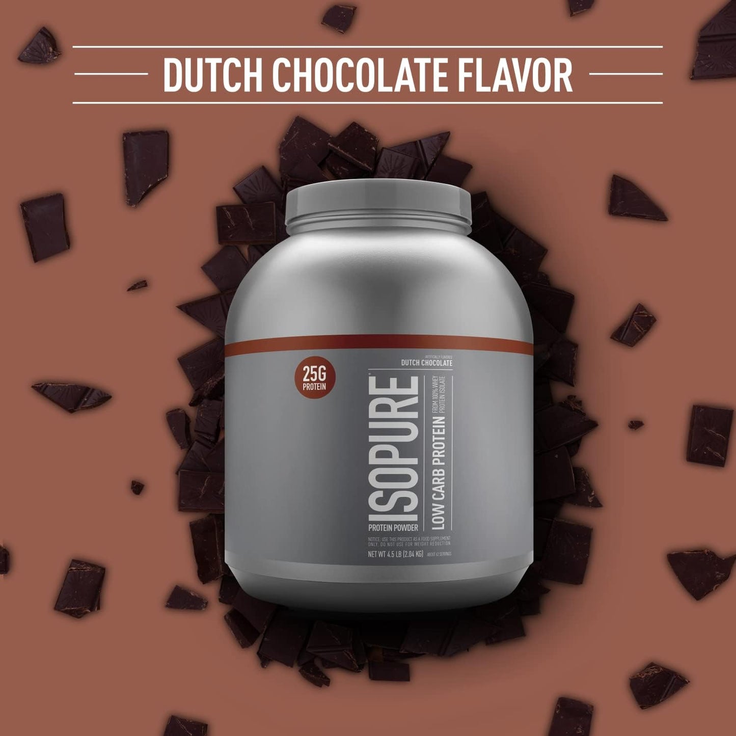 Isopure Low Carb Whey Isolate Protein Powder - Dutch Chocolate Flavor, 25g Protein, 4.5 Lbs - Gluten & Lactose Free with Vitamins - 62 Servings - Espot.com.au