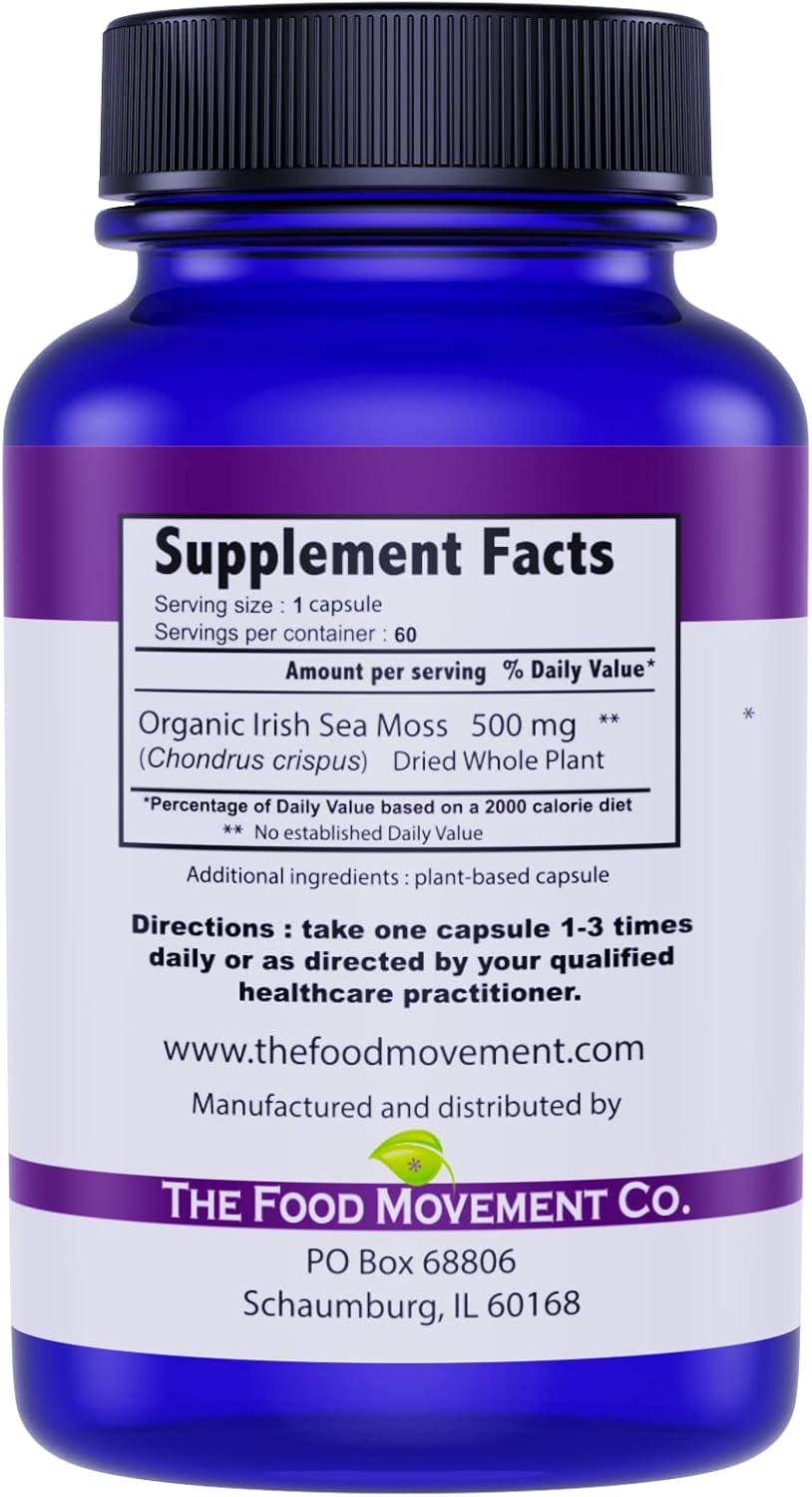 Organic Irish Sea Moss Capsules - Rich in Trace Minerals, Supports Digestion and Immune Health - 60 Count - Espot.com.au