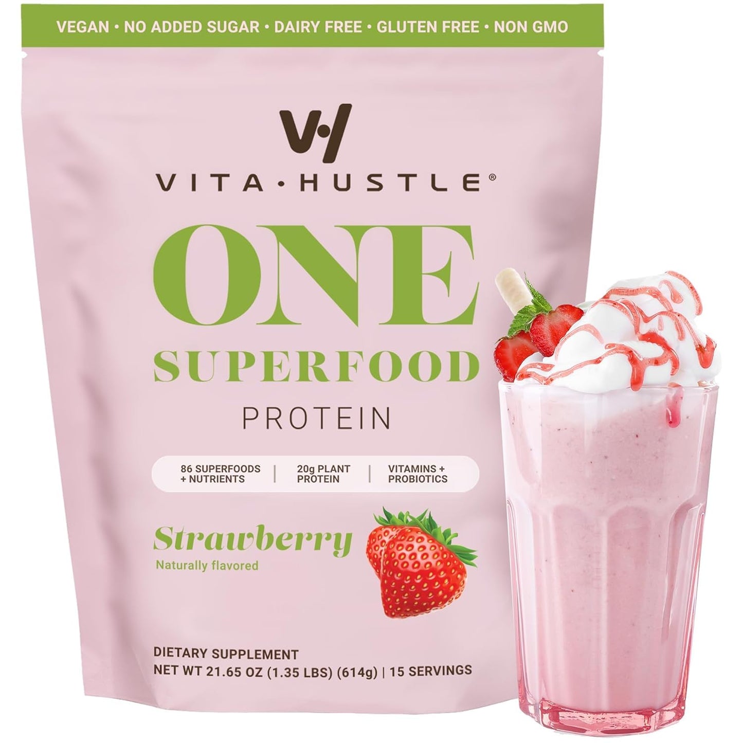 vitahustle-one-strawberry-superfood-shake-plant-based-protein-powder-with-86-superfoods-vitamins-minerals-ashwagandha-adaptogens---15-servings-vegan-founded-by-kevin-hart-1
