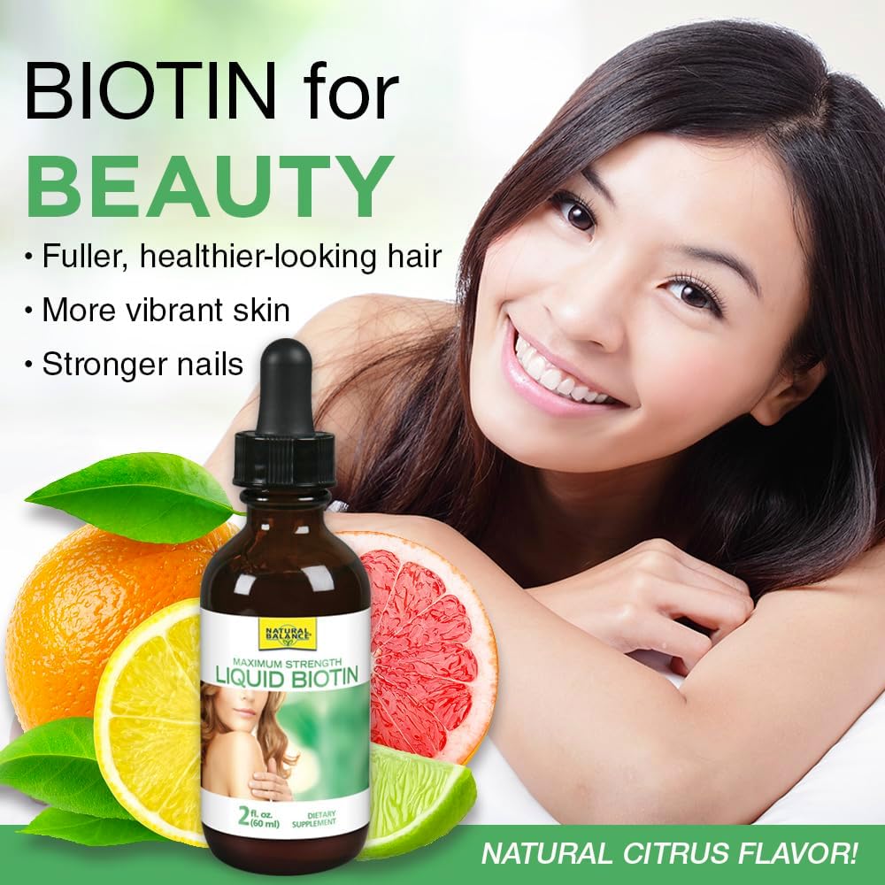 Natural Balance Biotin Liquid 5000mcg for Hair, Skin & Nails | Healthy Hair Supplement | Skin Health & Strong Nails Support | 2 oz, 60 Servings - Espot.com.au