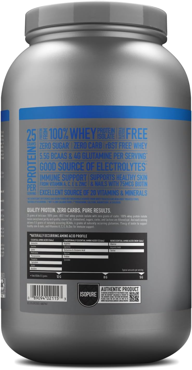 Isopure Zero Carb Whey Isolate Protein Powder - Creamy Vanilla, 25g Protein Per Serving, 3 Lbs, 44 Servings, Lactose & Gluten Free with Vitamins - Espot.com.au