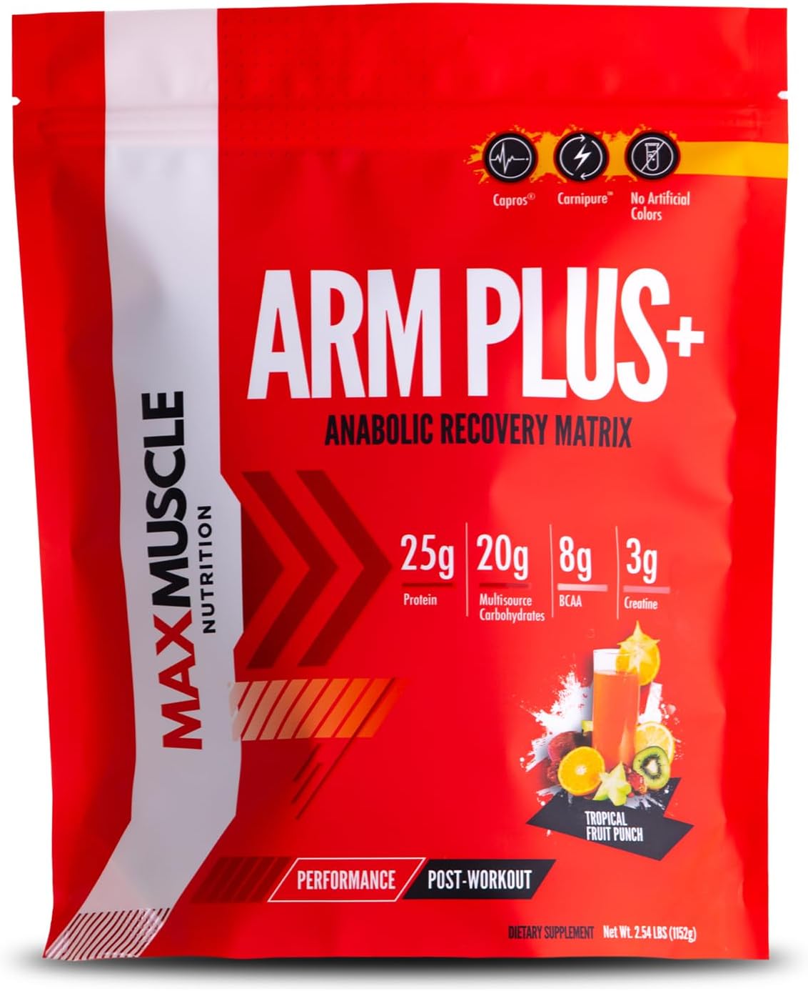 max-muscle-arm-plus-anabolic-recovery-matrix---tropical-punch-flavor-25g-protein-8g-bcaas-3g-creatine-monohydrate-whey-protein-with-amino-acids-antioxidants-glutamine-and-electrolytes---254-lb-1