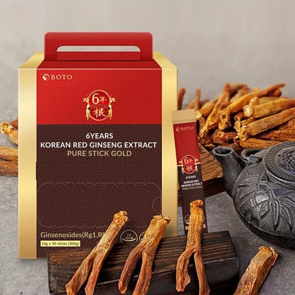 6-Year Korean Red Ginseng Gold Extract Energy Supplement Sticks - 30 Portable Sachets for Brain, Immune Support & Nitric Oxide Boost - Espot.com.au