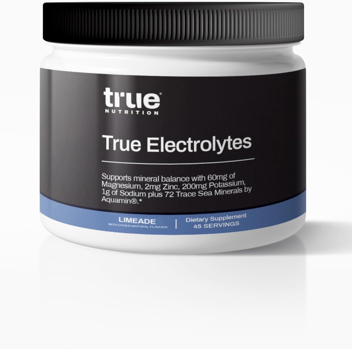 True Nutrition Electrolyte Hydration Supplement Drink Mix - Limeade Flavor | Supports Mineral Balance with Zinc, Potassium, Magnesium, Sodium | Aquamin® 72 Trace Sea Minerals | 5 Calories, 0g Sugar | 45 Servings - Espot.com.au