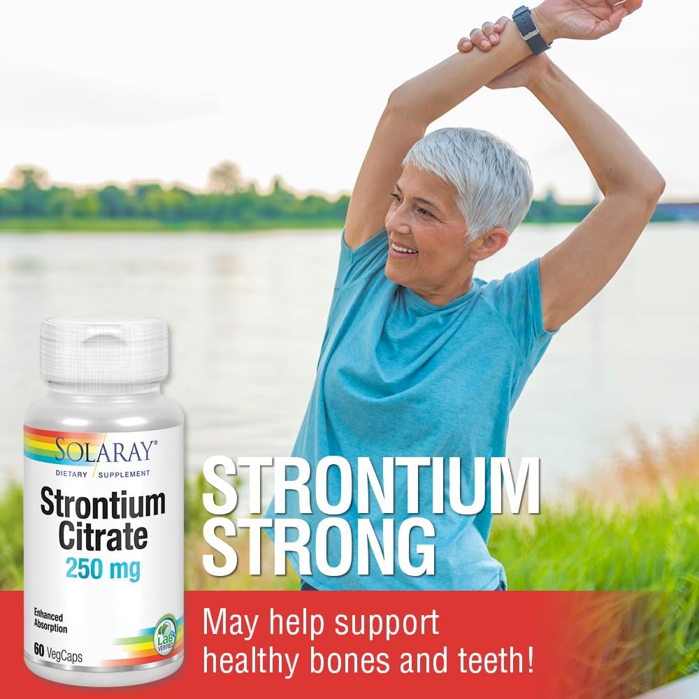 Solaray Strontium Citrate 250mg Capsules - Promotes Bone and Dental Health with Easy Digestion and Absorption - 60 Vegetarian Capsules - Espot.com.au