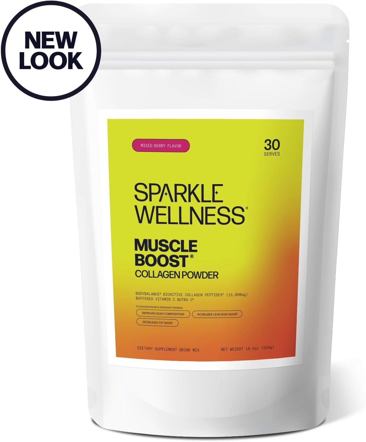 Mixed Berry Muscle Boost Collagen Supplement Powder - 30 Servings | Hydrolyzed BODYBALANCE Collagen Peptides & Buffered Vitamin C for Improved Body Composition | Sparkle Wellness - Espot.com.au