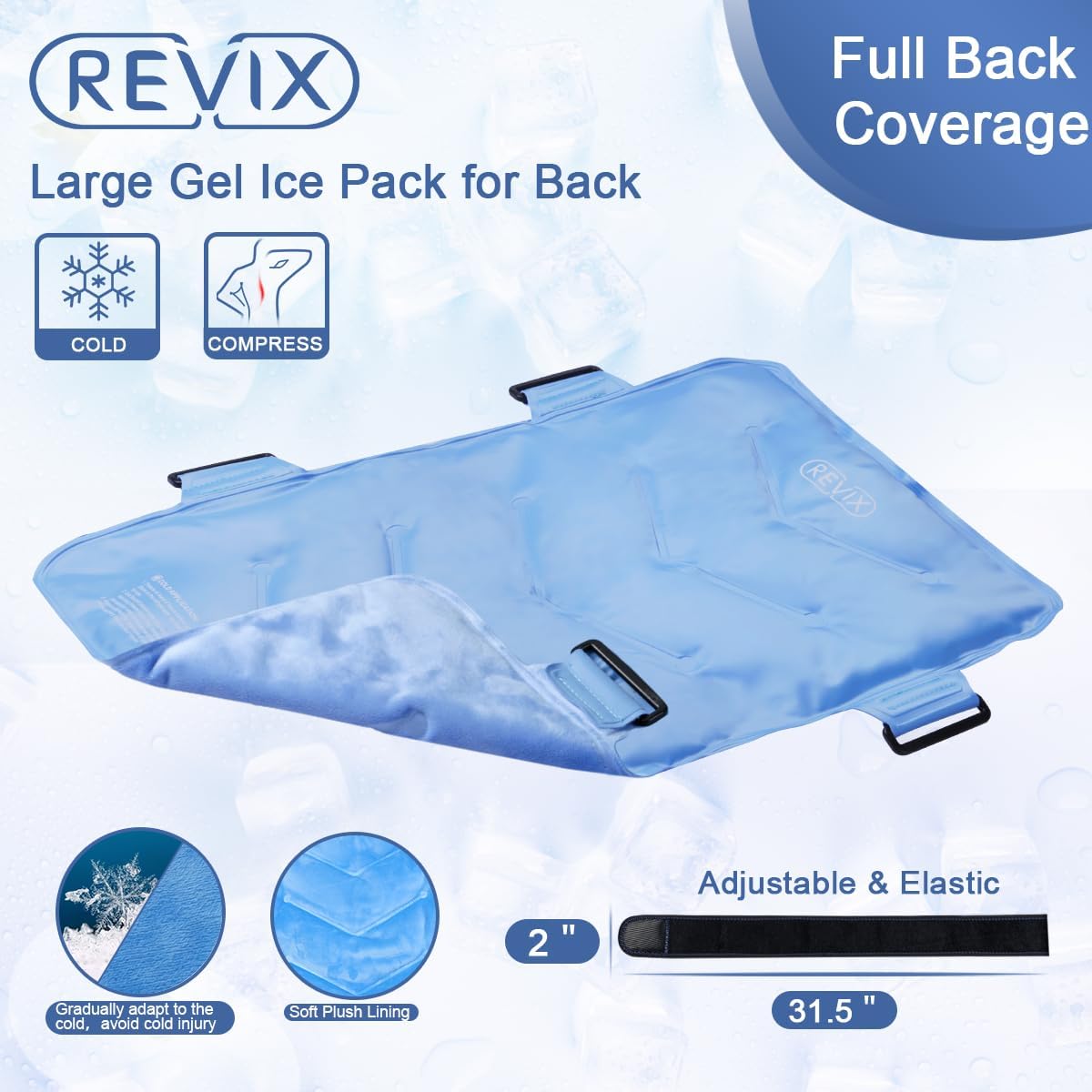 Large Gel Ice Wrap for Back Pain Relief - REVIX Full Back Ice Pack for Flexibility and Mobility with Cold Compression Therapy - Reusable XXL Size - Espot.com.au