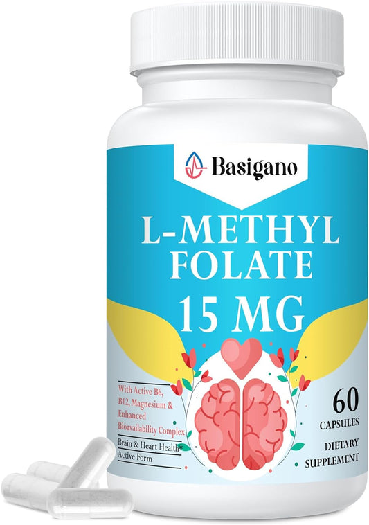 15mg Basigano L Methylfolate with B6 and B12 - Vegan Gluten-Free Dairy-Free - 1 Pack - Espot.com.au