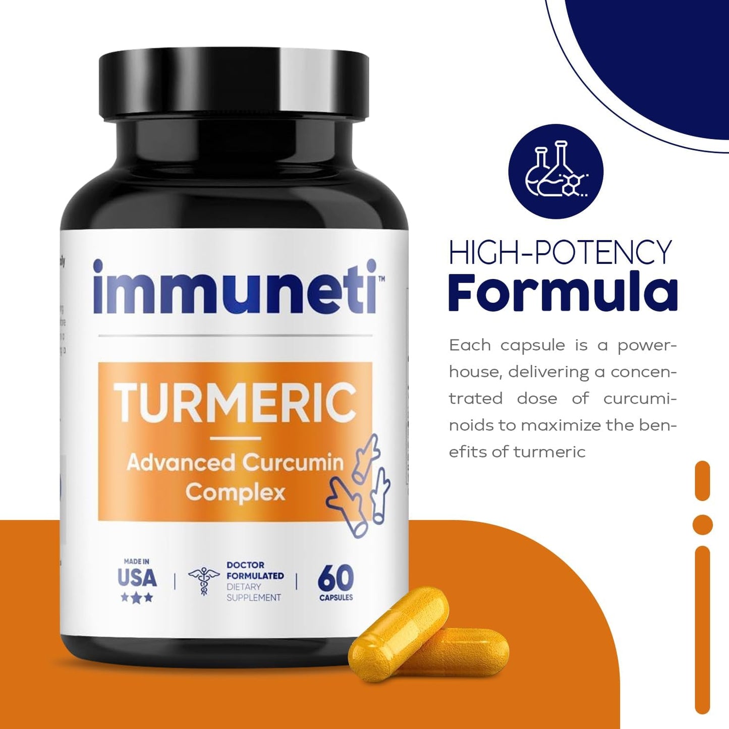 Turmeric Curcumin Complex Capsules - Immune Support Supplement with Advanced Formula for Overall Health - 60 Count - Espot.com.au