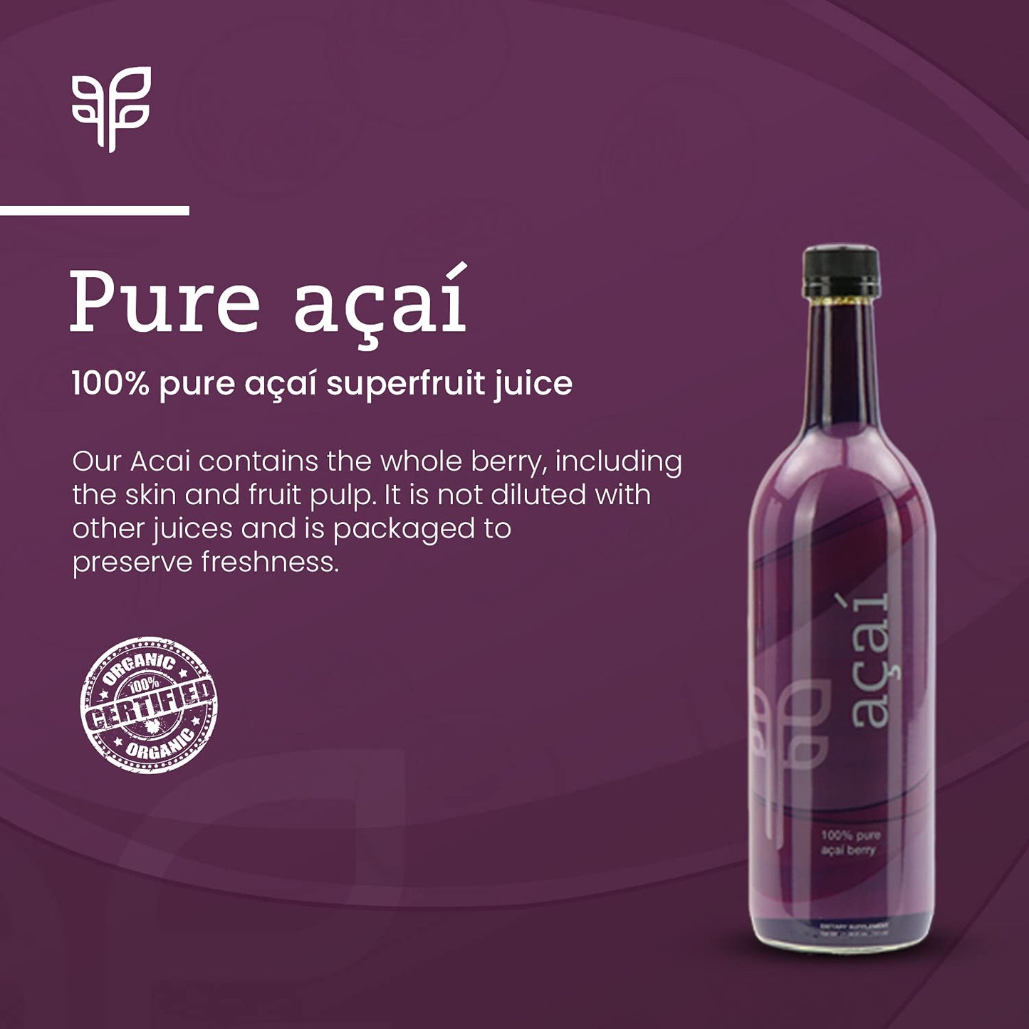 100% Pure Acai Superfruit Juice (750 ml) - Rich in Antioxidants, Essential Fatty Acids & Phytonutrients. Sugar-Free, Undiluted, Gluten-Free, Kosher. - Espot.com.au