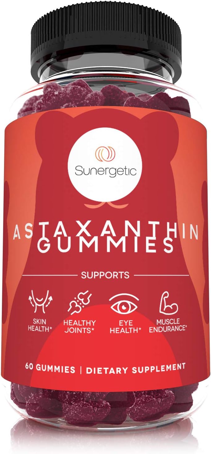 Astaxanthin Gummies with AstaRealĀ® for Skin, Joint, Muscle & Eye Health - 60 Berry Flavored Gummies - 4mg Astaxanthin per Serving - Espot.com.au
