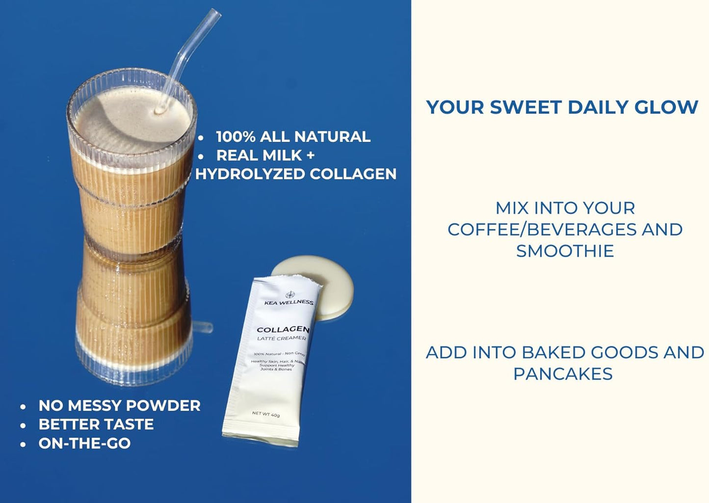 All-Natural Liquid Collagen Coffee Creamer with Bovine & Marine Peptides - Types I, II, III - Single-Serve 12-Pack - Boost Health & Beauty Naturally - Espot.com.au