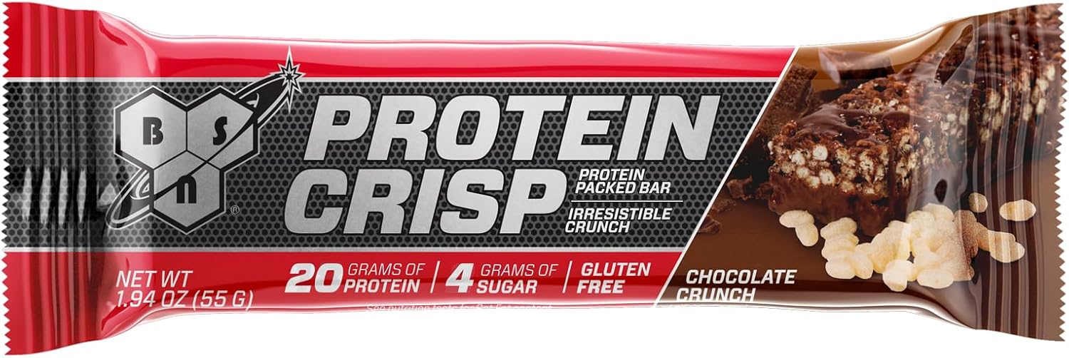 Gluten-Free BSN Protein Crisp Bar with Whey Protein, Fiber, and Chocolate Crunch - 12 Count Pack, Protein Snack Bars for Fitness - Espot.com.au