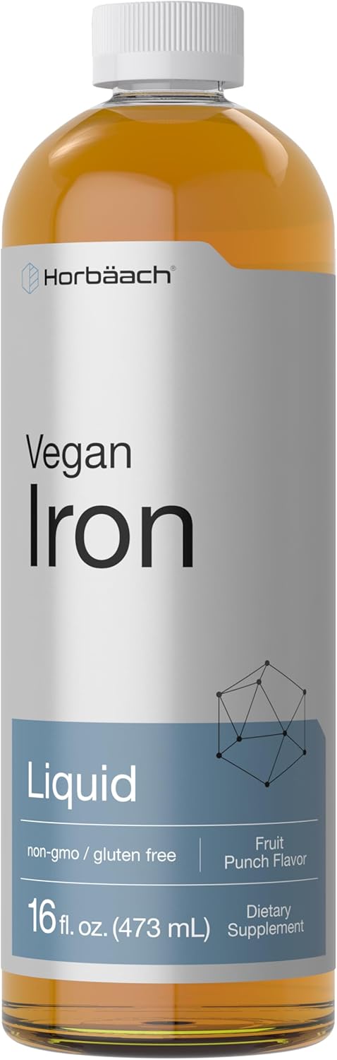 16 Fl Oz Horbäach Iron Supplement Liquid - Vegan & Vegetarian Formula - Non-GMO, Gluten Free - Boost Energy & Immune Support - Espot.com.au
