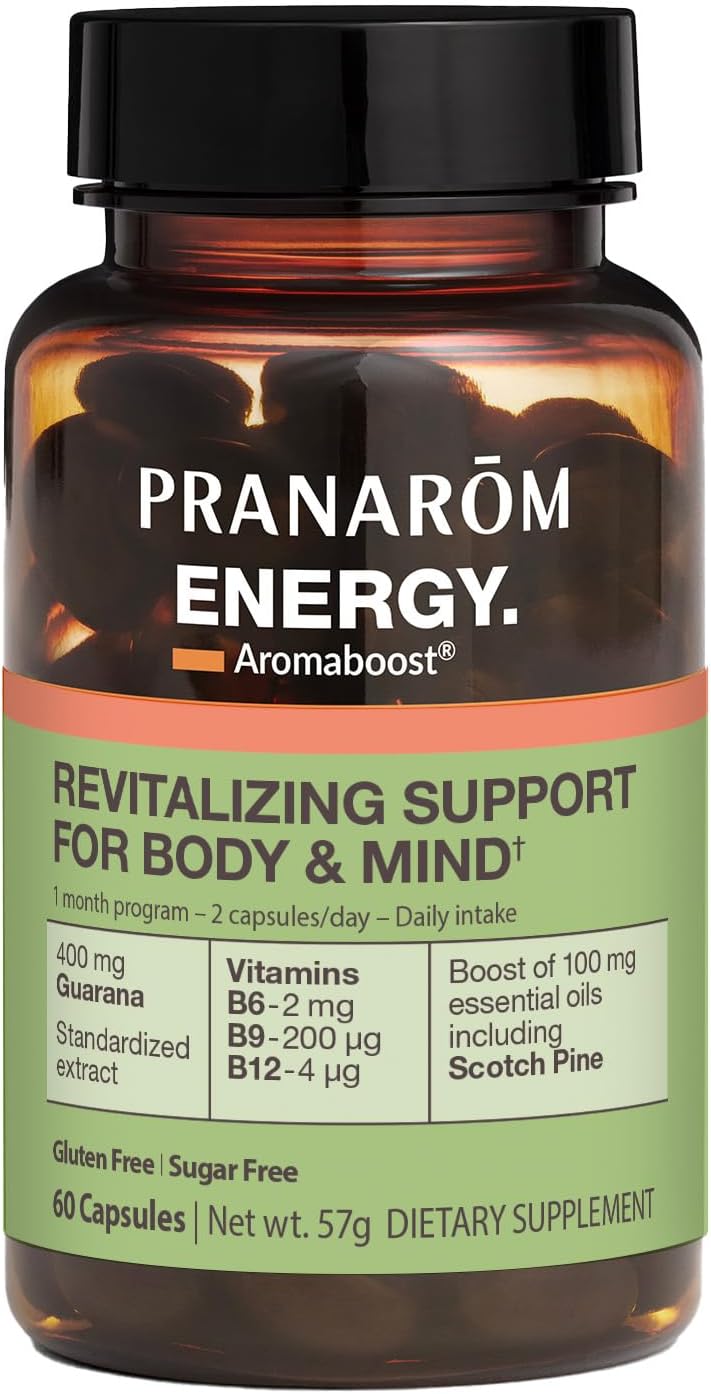 Energy-Boosting Herbal Supplement with Guarana and Pine Essential Oil - 60 Count - Fight Physical and Mental Fatigue - Pranarom Aromaboost Formula - Espot.com.au