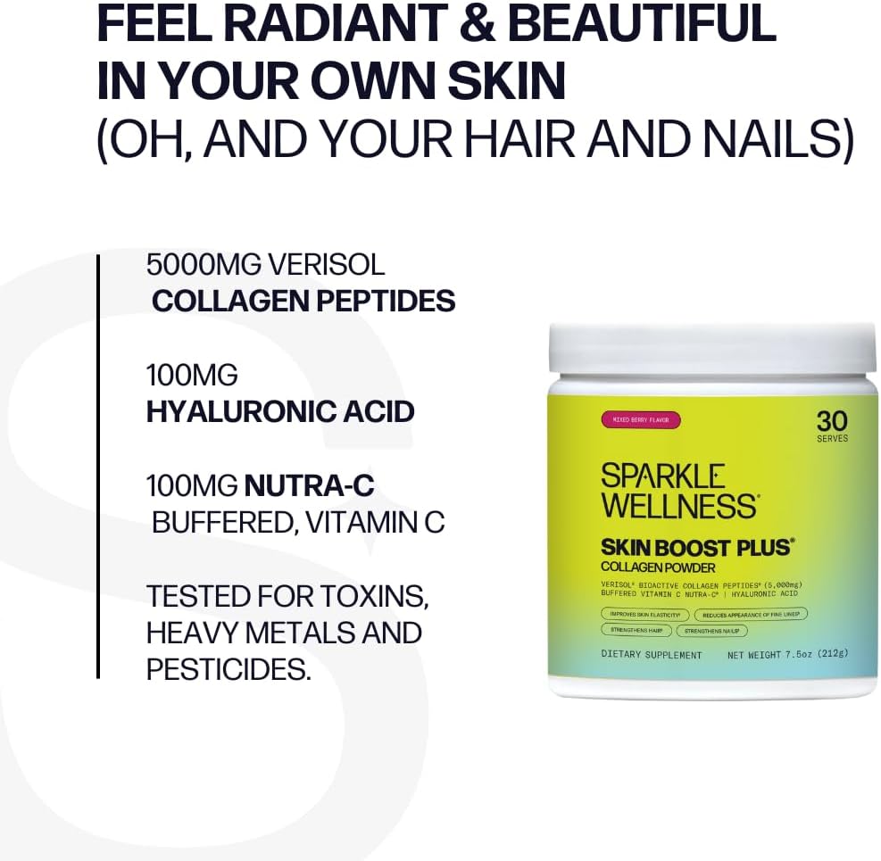 Mixed Berry Sparkle Collagen Powder Supplement with VERISOL Peptides & Vitamin C | Skin Boost Plus for Improved Elasticity | 30 Servings - Espot.com.au