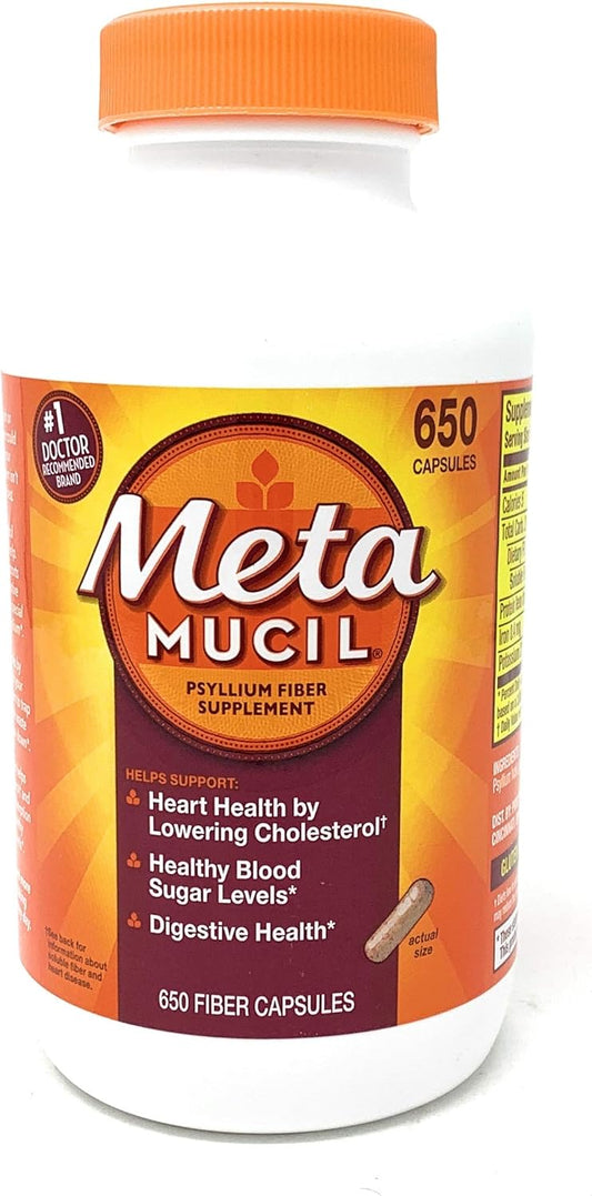 650 Count Metamucil Fiber 3-in-1 Psyllium Husk Capsules for Natural Digestive Health