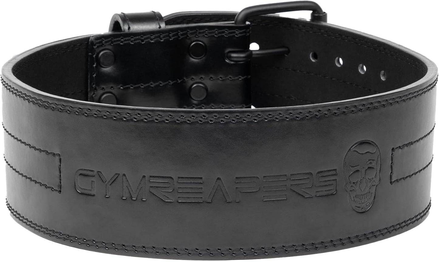 6MM Gymreapers Genuine Leather Weightlifting Belt - Double Prong Power Belt for Deadlifts & Squats - 4-Inch Wide Heavy Duty Support for Powerlifting & Strength Training