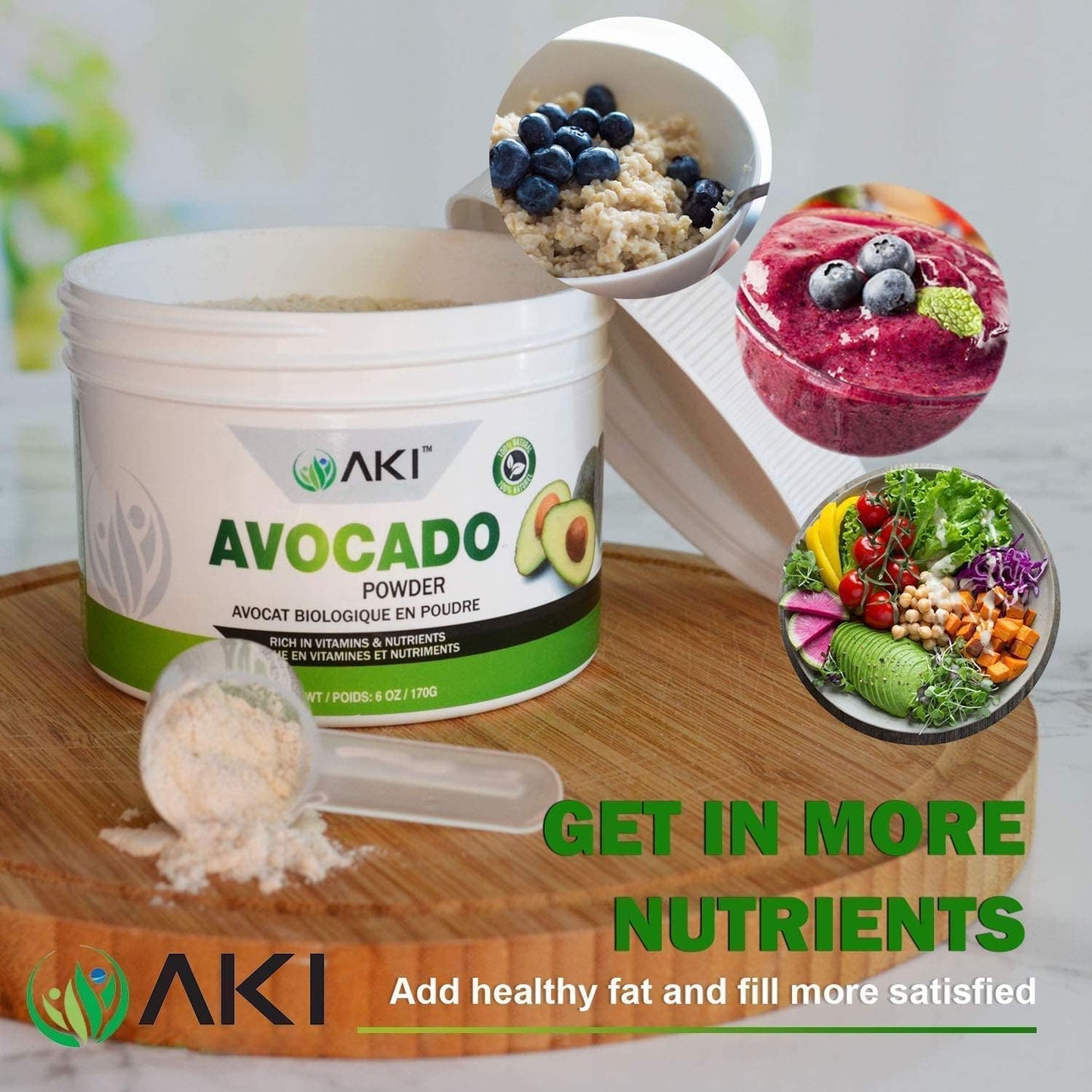 6oz/170g AKI Organic Avocado Superfood Powder - Nutrient-Rich Blend for Smoothies, Yogurt, and Milkshakes - Vegan & Non-GMO - Omega 3 & Antioxidants