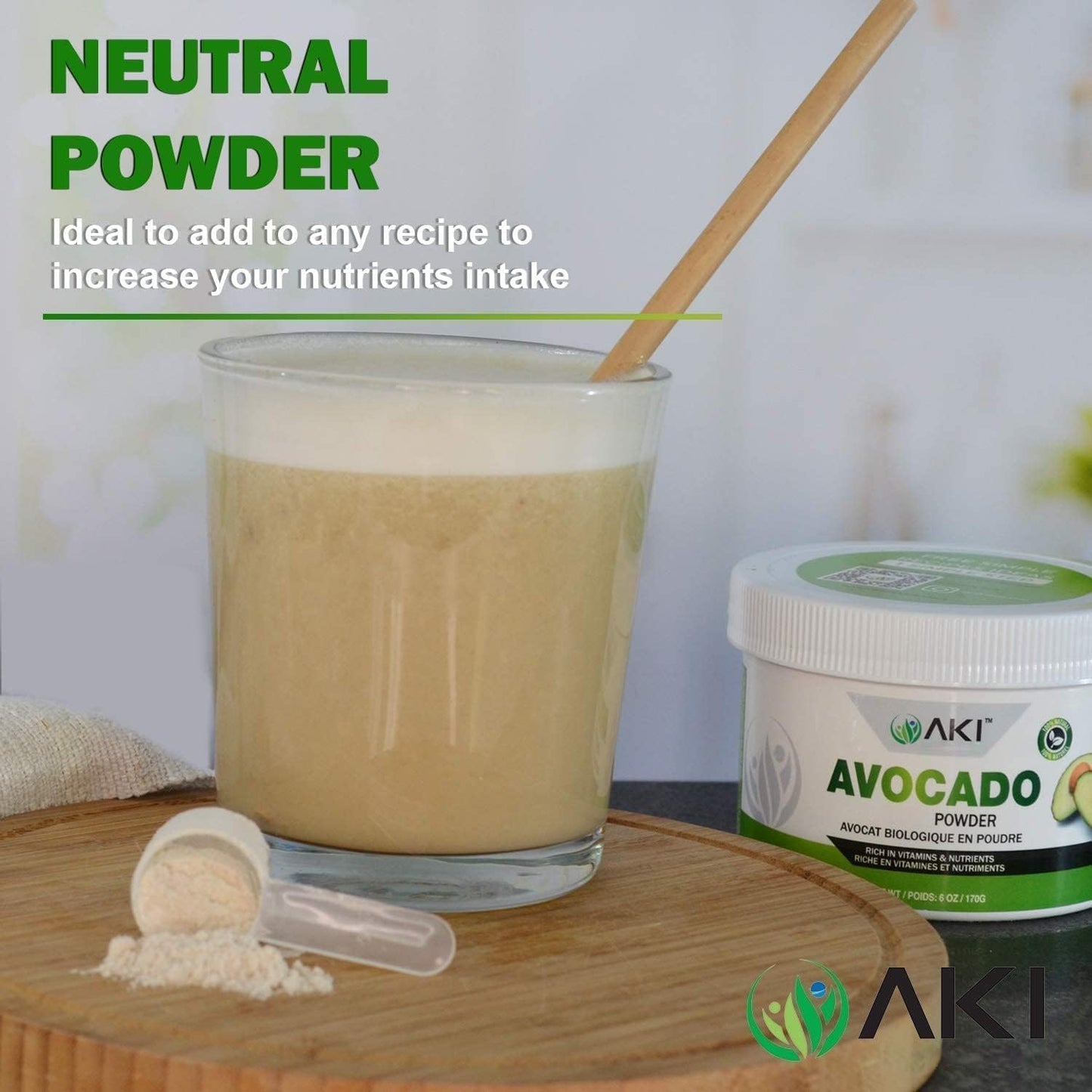 6oz/170g AKI Organic Avocado Superfood Powder - Nutrient-Rich Blend for Smoothies, Yogurt, and Milkshakes - Vegan & Non-GMO - Omega 3 & Antioxidants