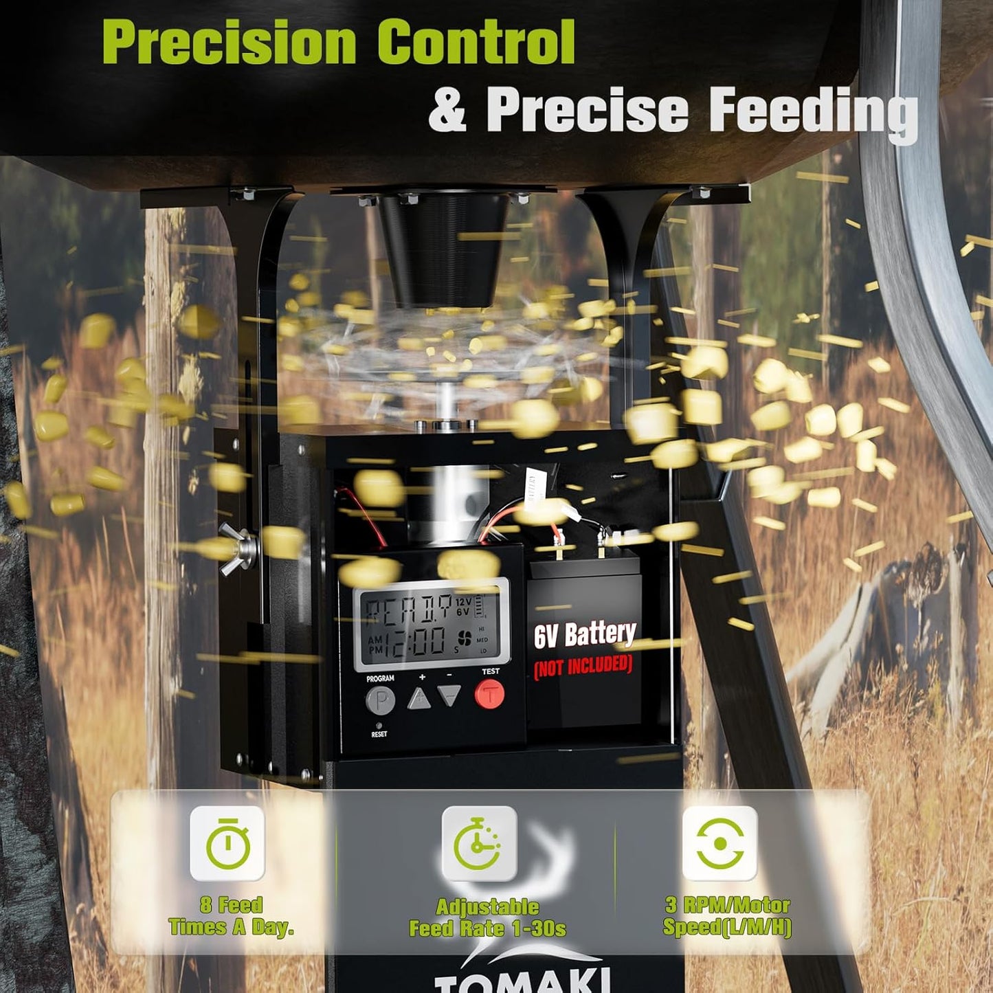 6V Deer Feeder Kit with Metal Motor and Timer, Digital Game Feeder, Mounting Bracket, 8 Feed Times, Easy Install, Weatherproof