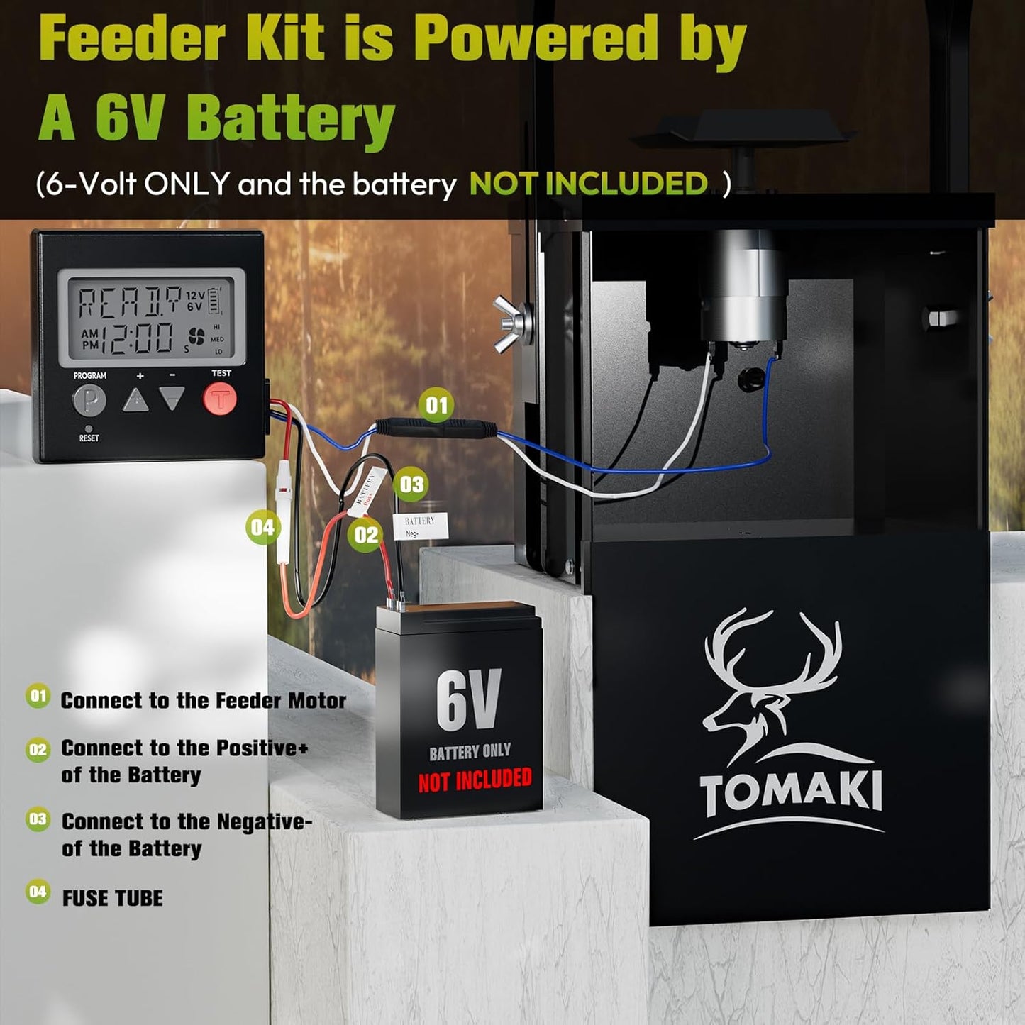 6V Deer Feeder Kit with Metal Motor and Timer, Digital Game Feeder, Mounting Bracket, 8 Feed Times, Easy Install, Weatherproof