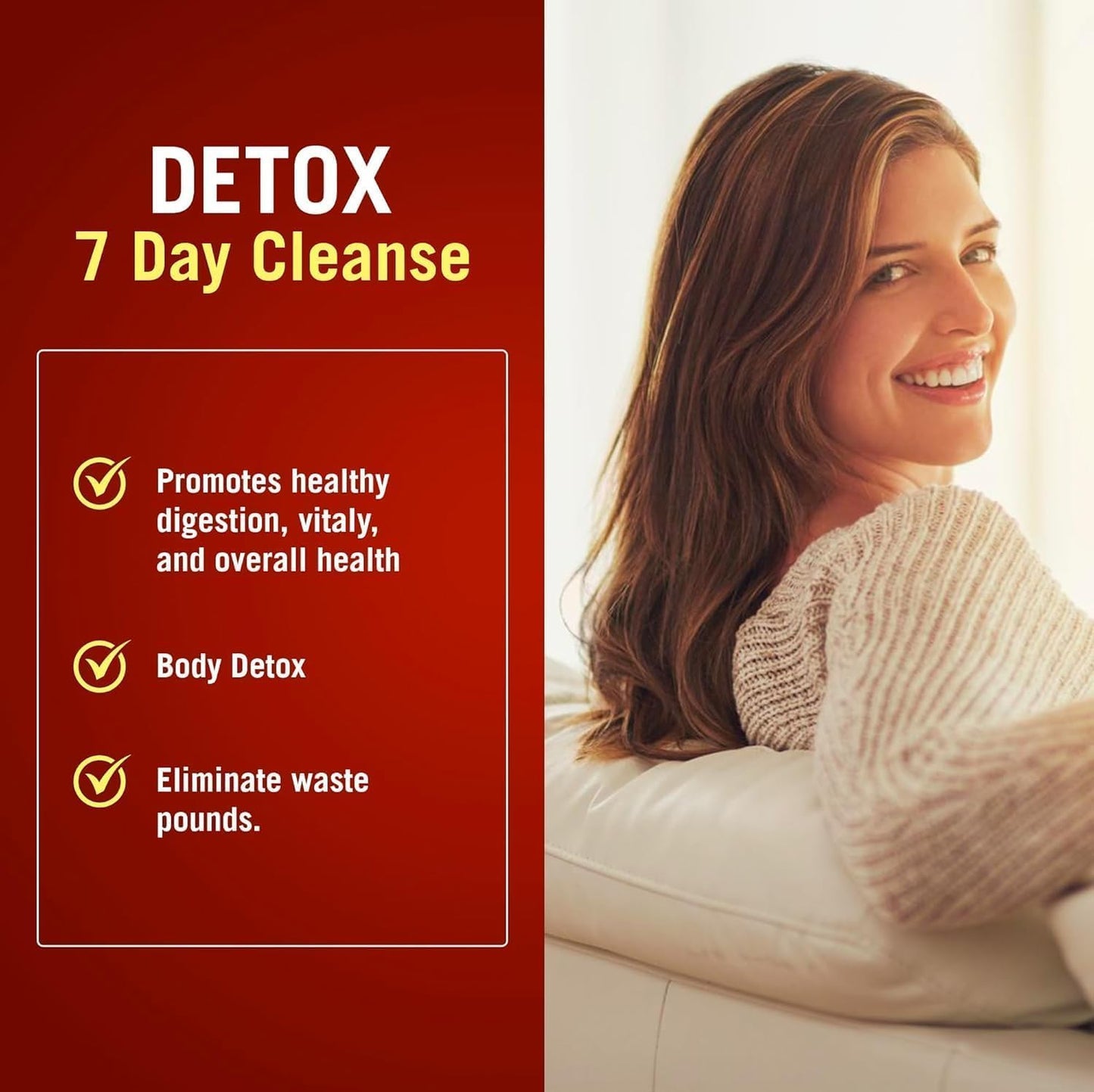 7-Day Ultimate Body Detox for Women - 52 Veggie Capsules, Support Digestive Health, White/Red Formula
