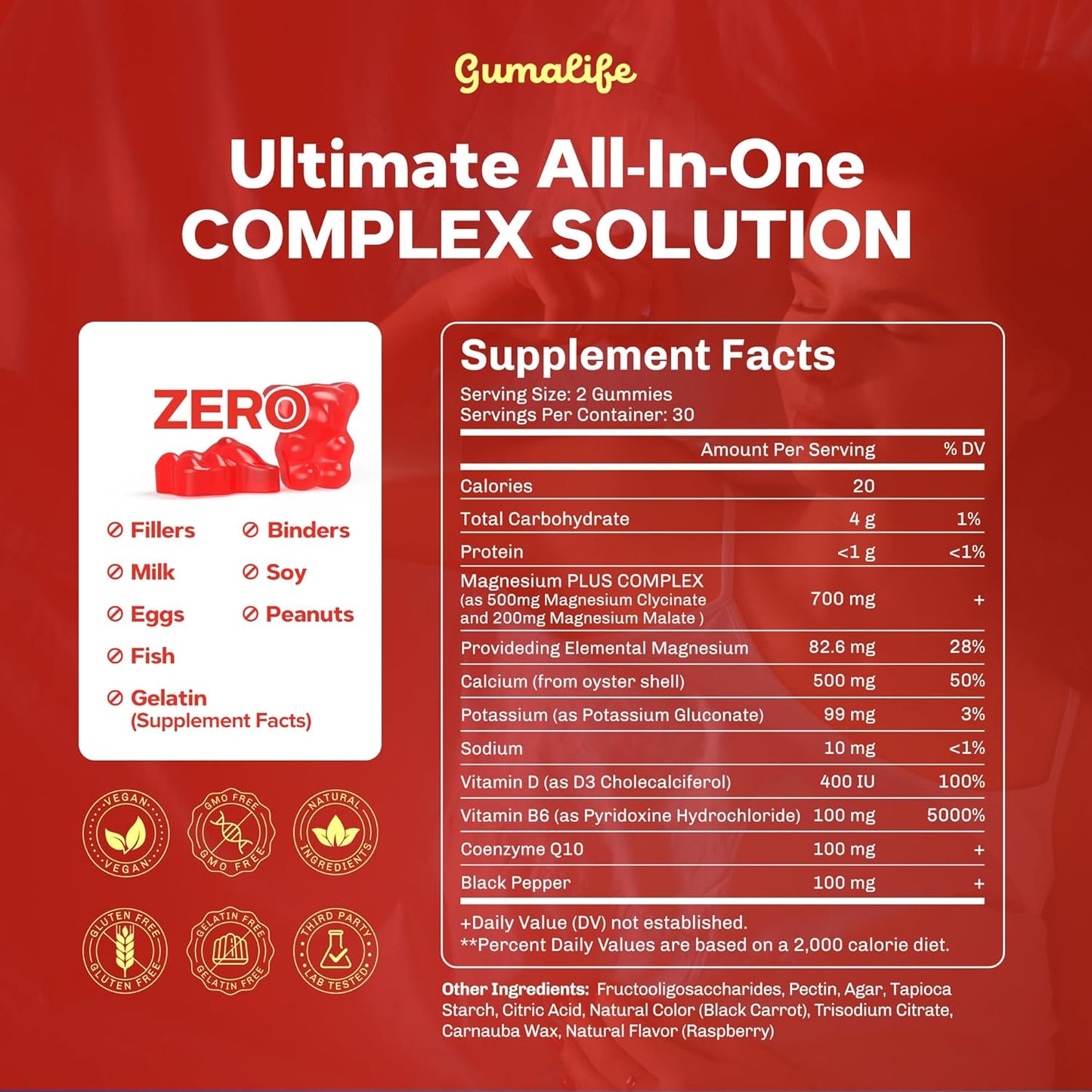 700mg Magnesium Glycinate Gummies by Gumalife - Sugar-Free Relaxation Supplement with 60 Gummies per Box