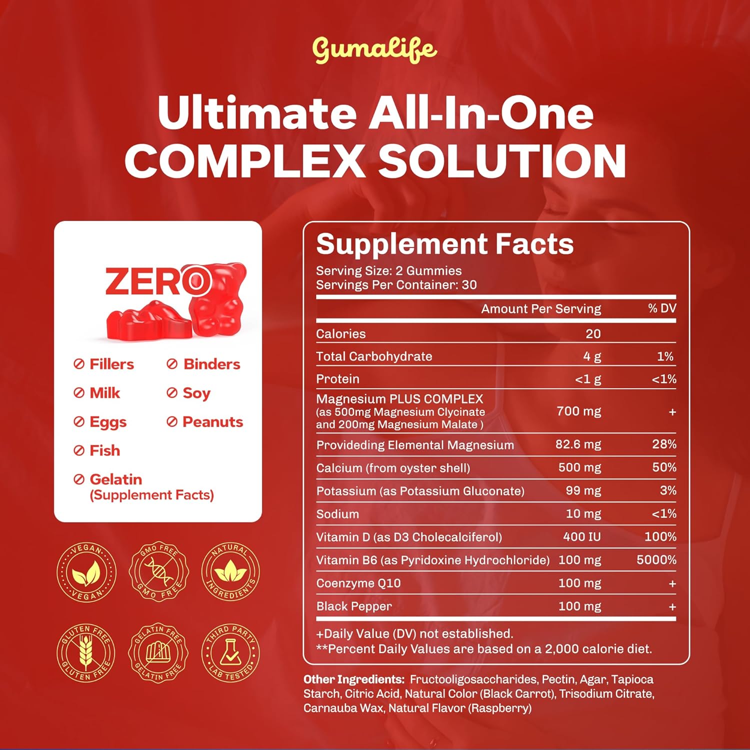 700mg Magnesium Glycinate Gummies by Gumalife - Sugar-Free Relaxation Supplement with 60 Gummies per Box