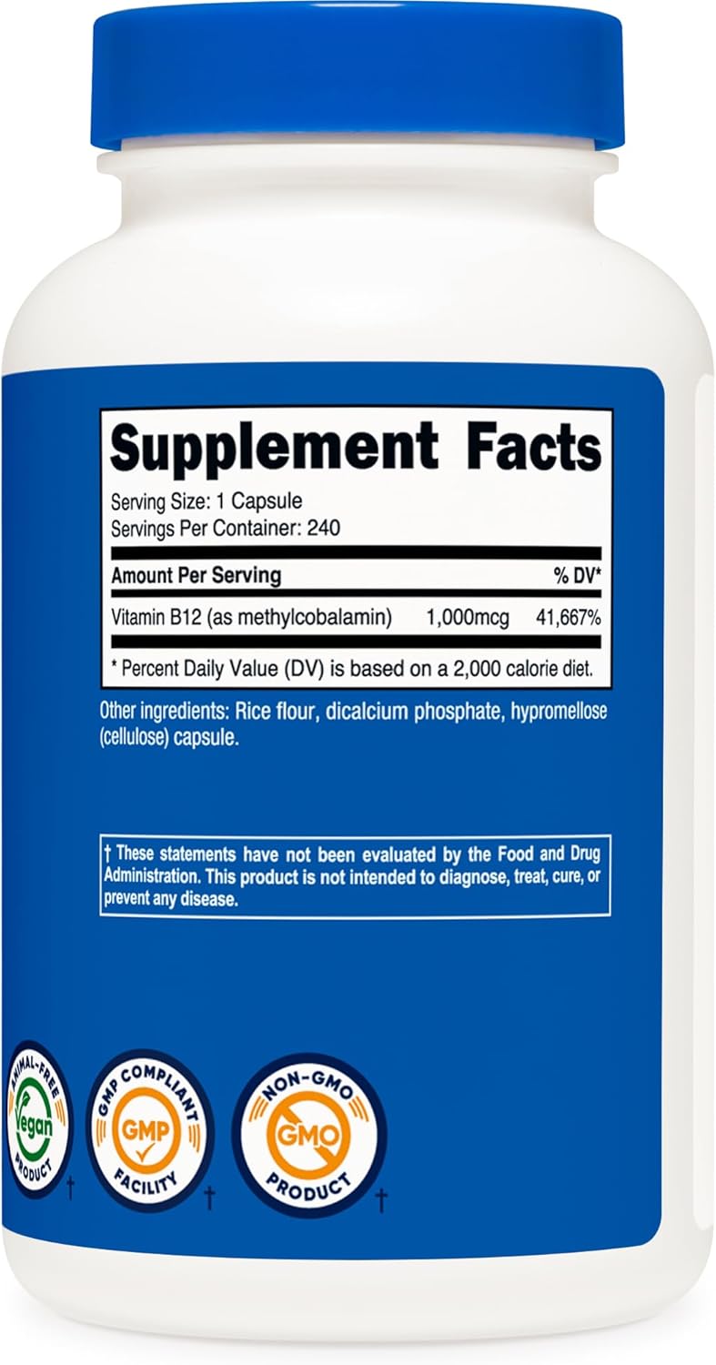 Nutricost Vitamin B12 (Methylcobalamin) 1000mcg - 240 Capsules, Vegetarian & Non-GMO Formula, Gluten Free Supplement - Espot.com.au