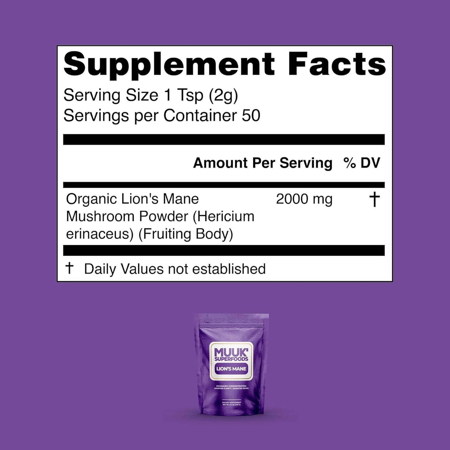 Organic Lion's Mane Mushroom Powder by MUUK' SUPERFOODS - Premium Quality Supplement for Cognitive Health and Immune Support - Espot.com.au