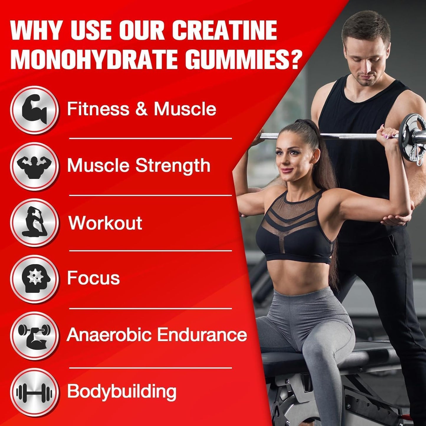Organic Vegan Creatine Gummies with Taurine & Vitamins - 5000mg Pre-Workout for Maximum Strength, Muscle, Energy & Focus - Men & Women - 60 Count - Espot.com.au