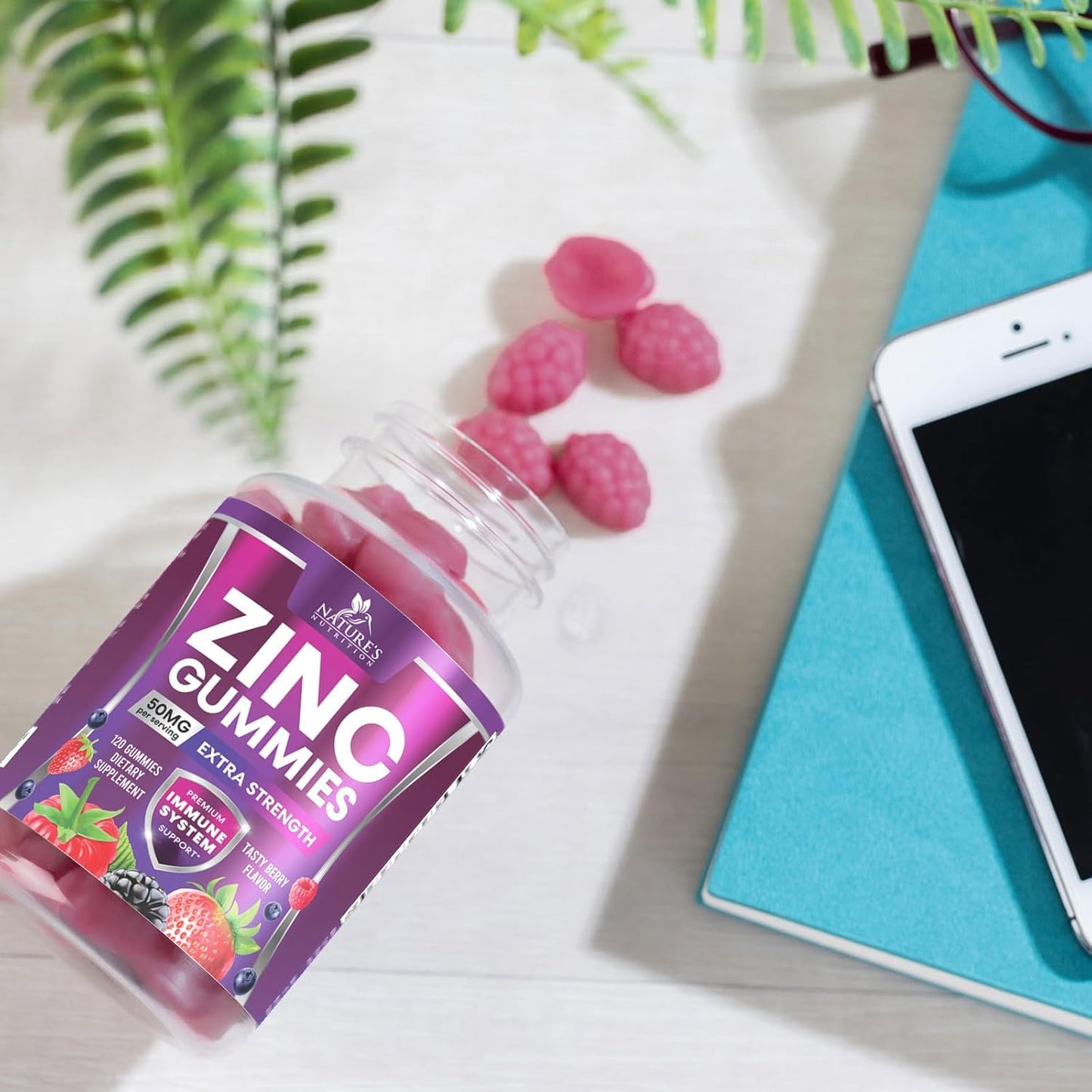 extra-strength-natures-nutrition-zinc-gummies---50mg-bone-skin-immune-health-support---antioxidant-chewable-supplement---non-gmo-vegan-gluten-free---mixed-berry-flavor---120-gummies-8