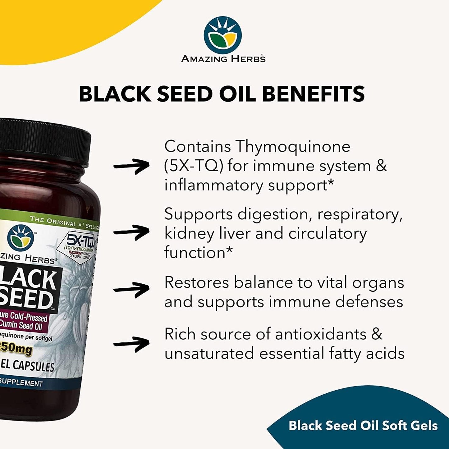 Premium Black Seed Oil Capsules - 60 Count, 1250mg - Cold Pressed Nigella Sativa for Digestive Health, Immune Support & Brain Function - Pack of 2 - Espot.com.au