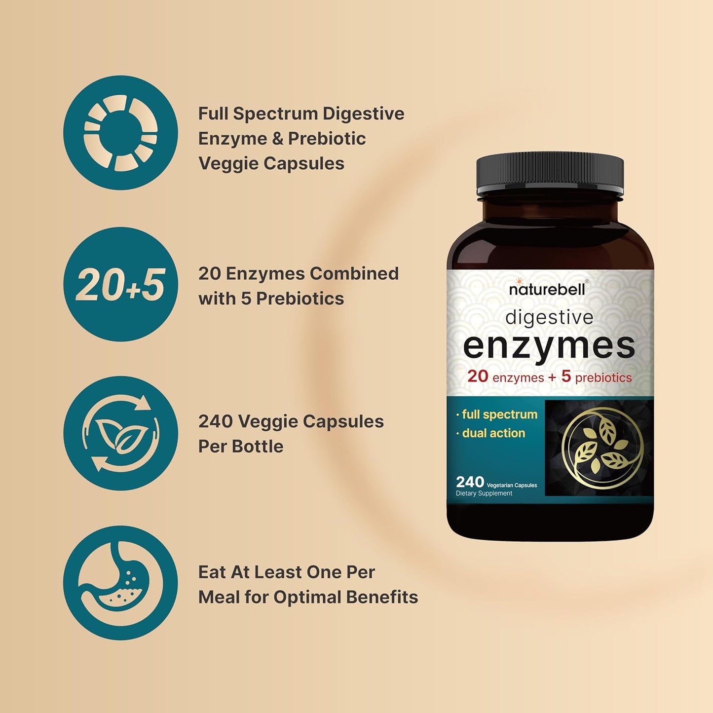 Digestive Enzymes with Probiotics and Prebiotics - 240 Veg Capsules for Gut Health - 20 Enzyme & 5 Prebiotic Pancreatic Complex - Non-GMO, Vegan - Espot.com.au