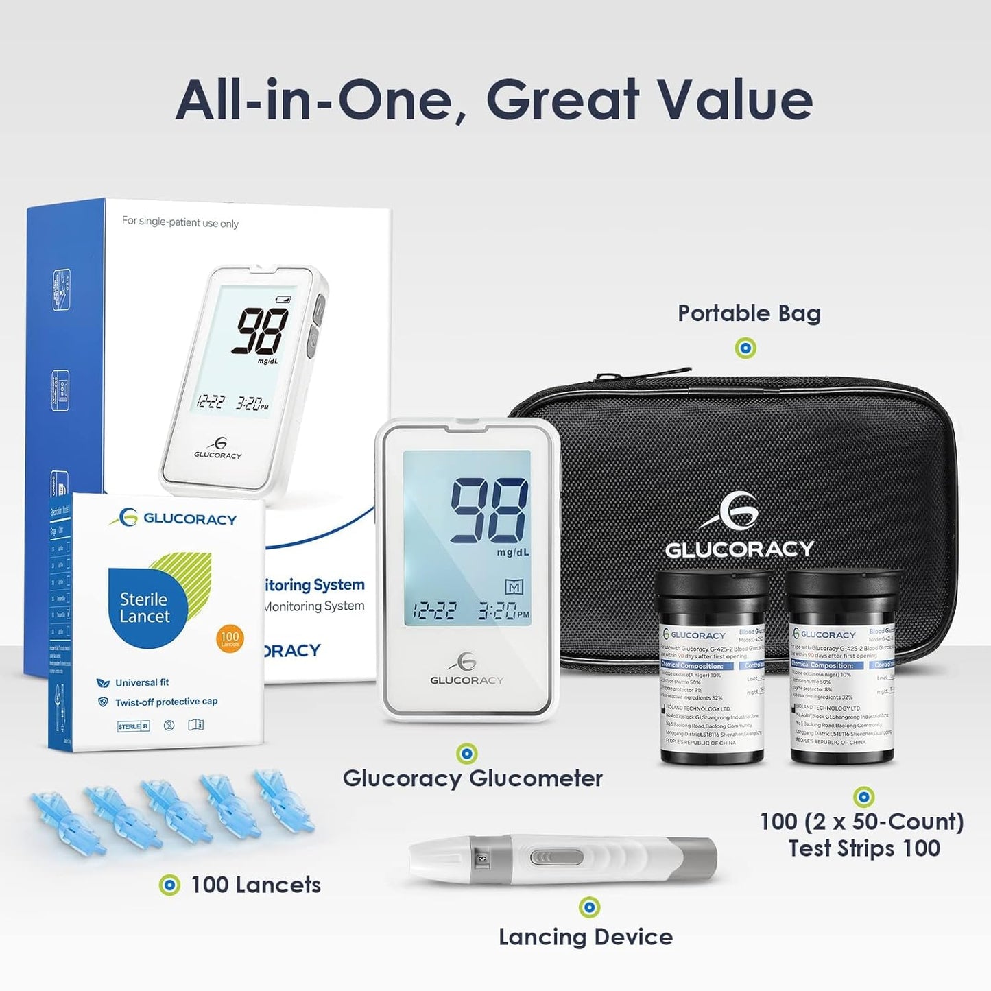 blood-glucose-monitoring-kit-with-100-test-strips-lancets-glucometer-lancing-device-travel-case---diabetic-home-testing-solution-3