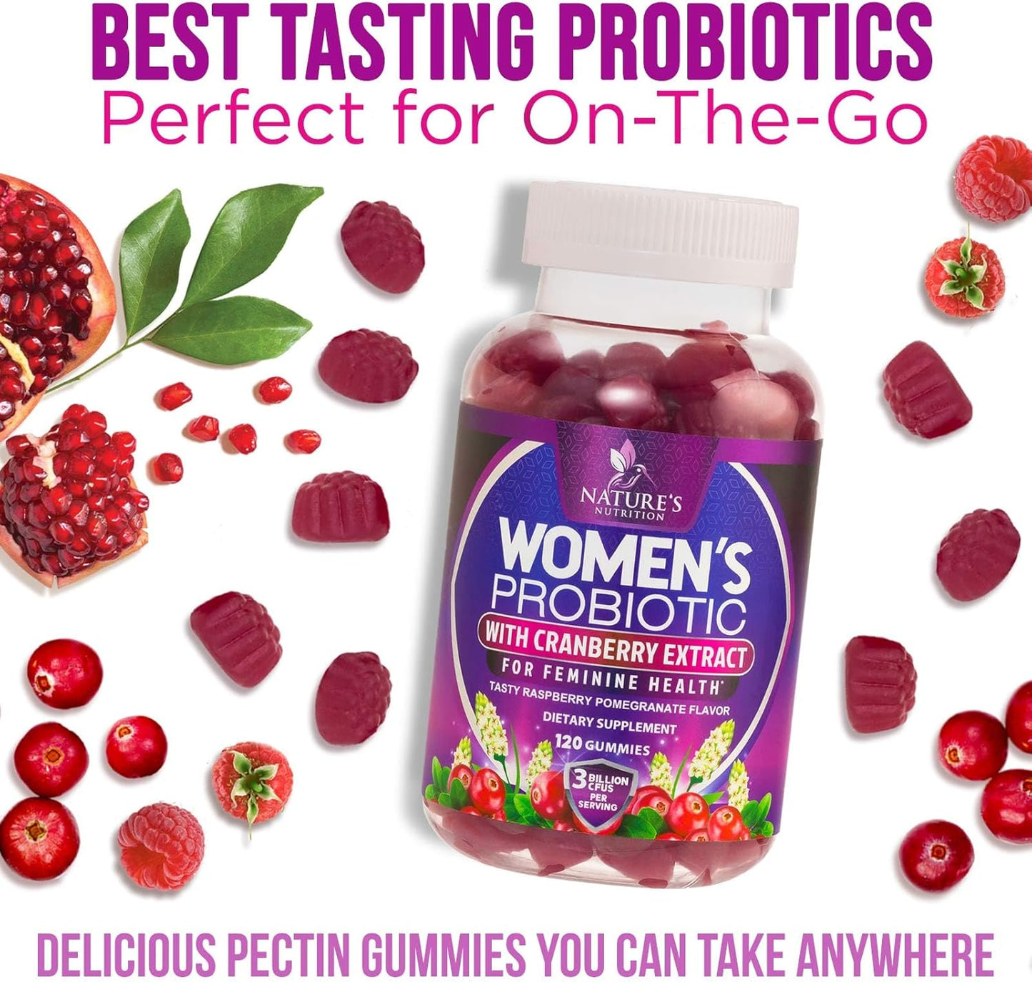 Women's Probiotic Gummies with 6 Strains, Cranberry & 3 Billion CFU - Digestive, Vaginal & Immune Support - Non-GMO - 120 Gummies - Espot.com.au