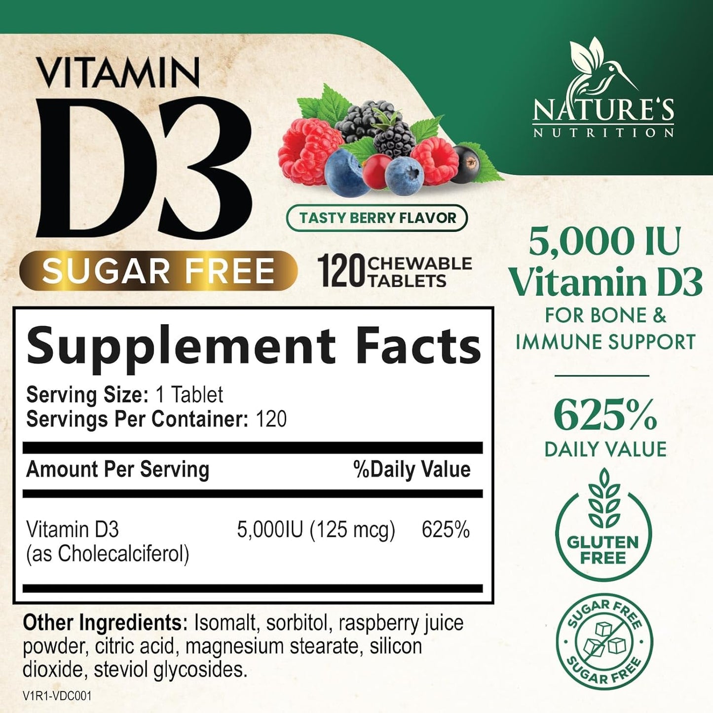 Chewable Vitamin D3 5000 IU Supplements for Bone, Teeth, Muscle & Immune Support - Sugar Free, Non-GMO, Gluten Free - 120 Tablets - Espot.com.au