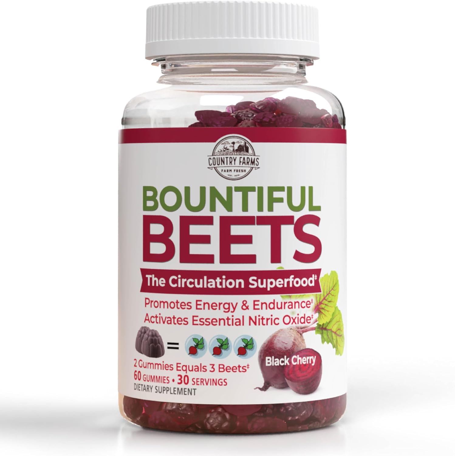 country-farms-bountiful-beets-gummies---nitric-oxide-booster-for-circulation-energy-and-endurance---30-servings-60-count-white-bottle-1