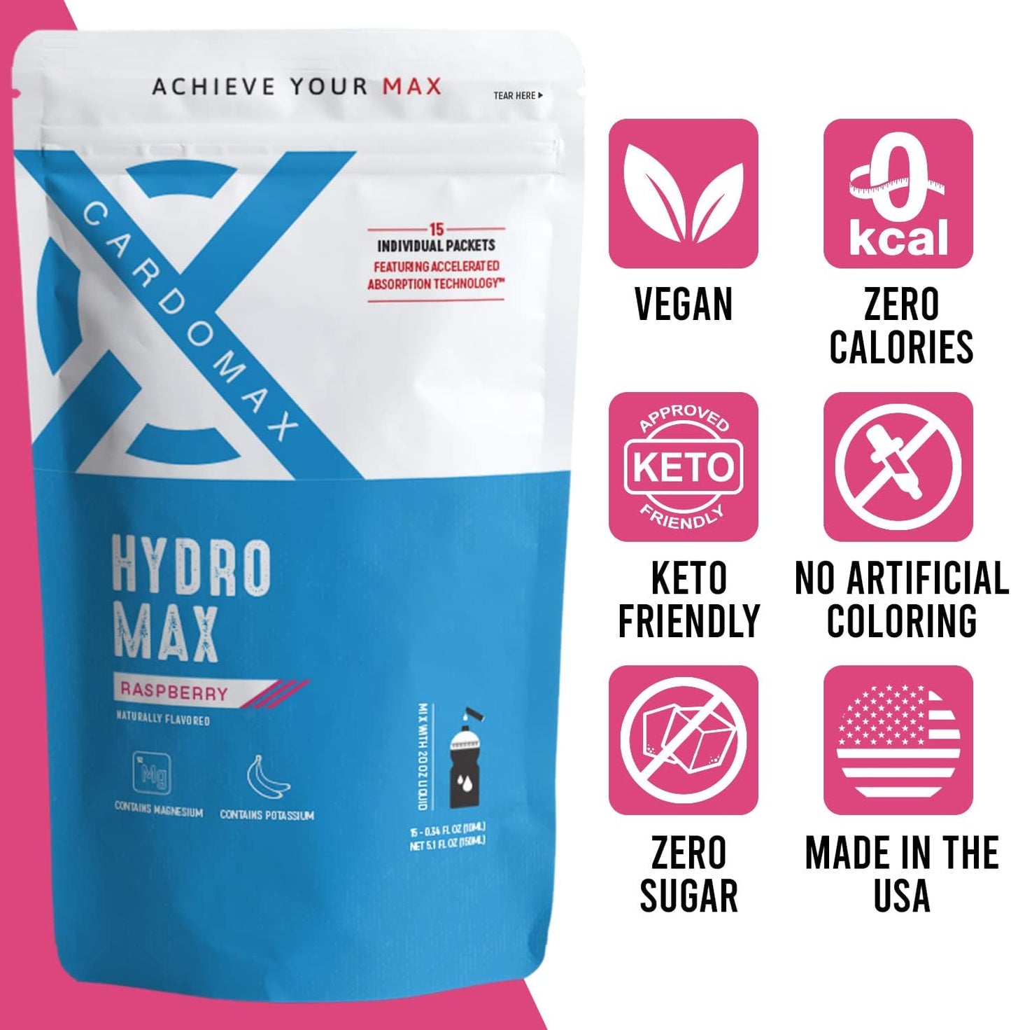 cardomax-hydration-packets-raspberry-electrolyte-drink-mix---15-single-serve-sticks-sugar-free-keto-friendly-liquid-water-electrolytes-7