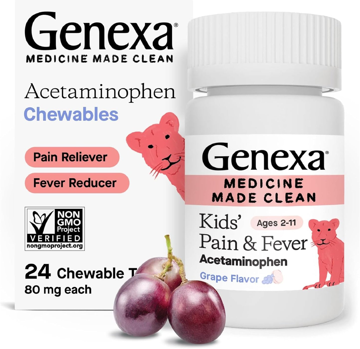 genexa-kids-clean-pain-fever-acetaminophen-chewables---grape-flavor---24ct---dye-free---0-artificial-additives---chewable-medicine-for-children-2-11---80mgtablet-1
