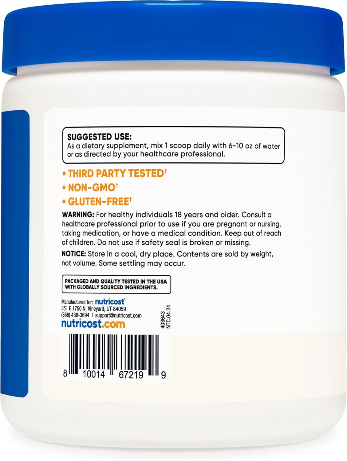 1 LB Nutricost Potassium Bicarbonate Powder - Gluten Free & Non-GMO Supplement - Espot.com.au