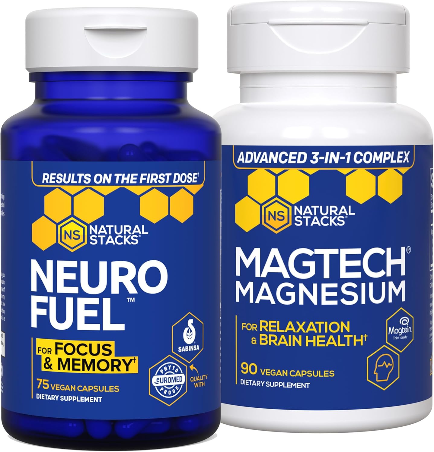 NATURAL STACKS MagTech Magnesium and NeuroFuel Nootropic Bundle - Supports Relaxation, Brain Health, and Focus - 165 Capsules - Espot.com.au