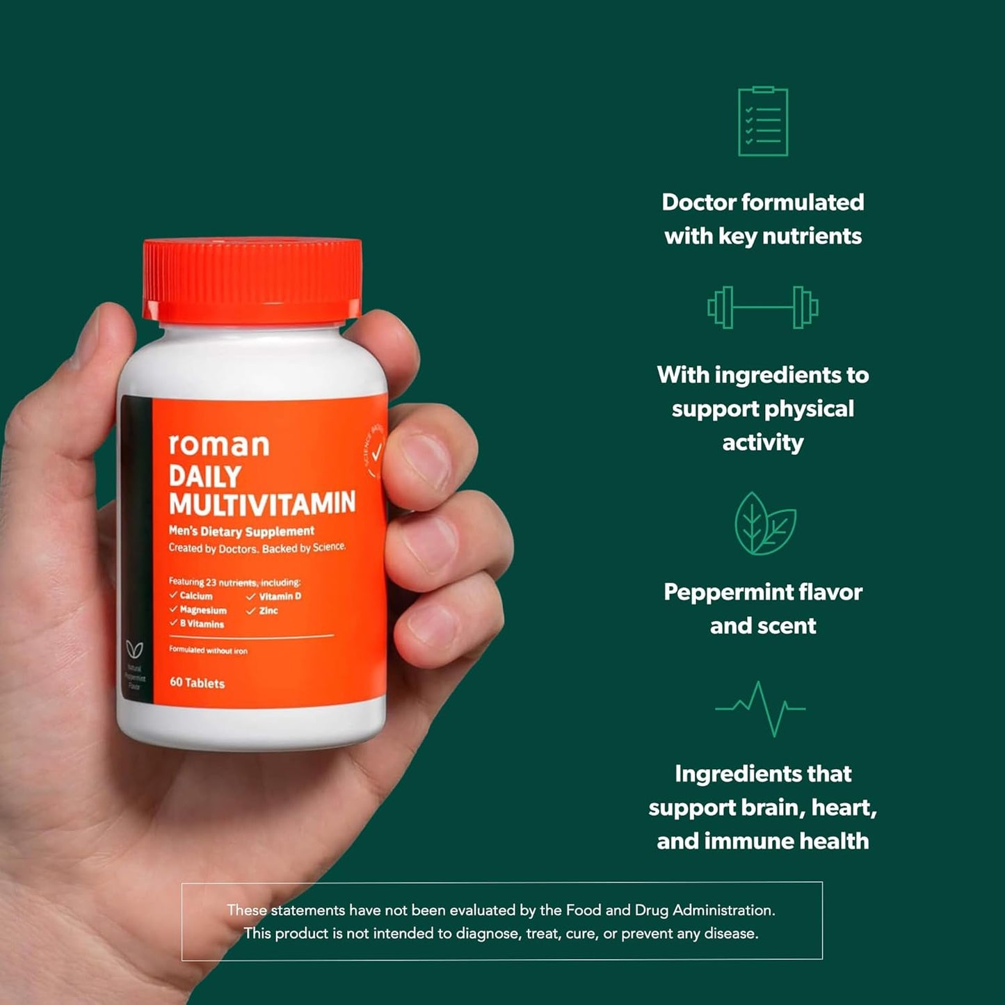 Men's Daily Multivitamin with 23 Key Nutrients for Physical, Brain, Heart Health - Includes Calcium, Magnesium, Zinc - 30-Day Supply - Espot.com.au