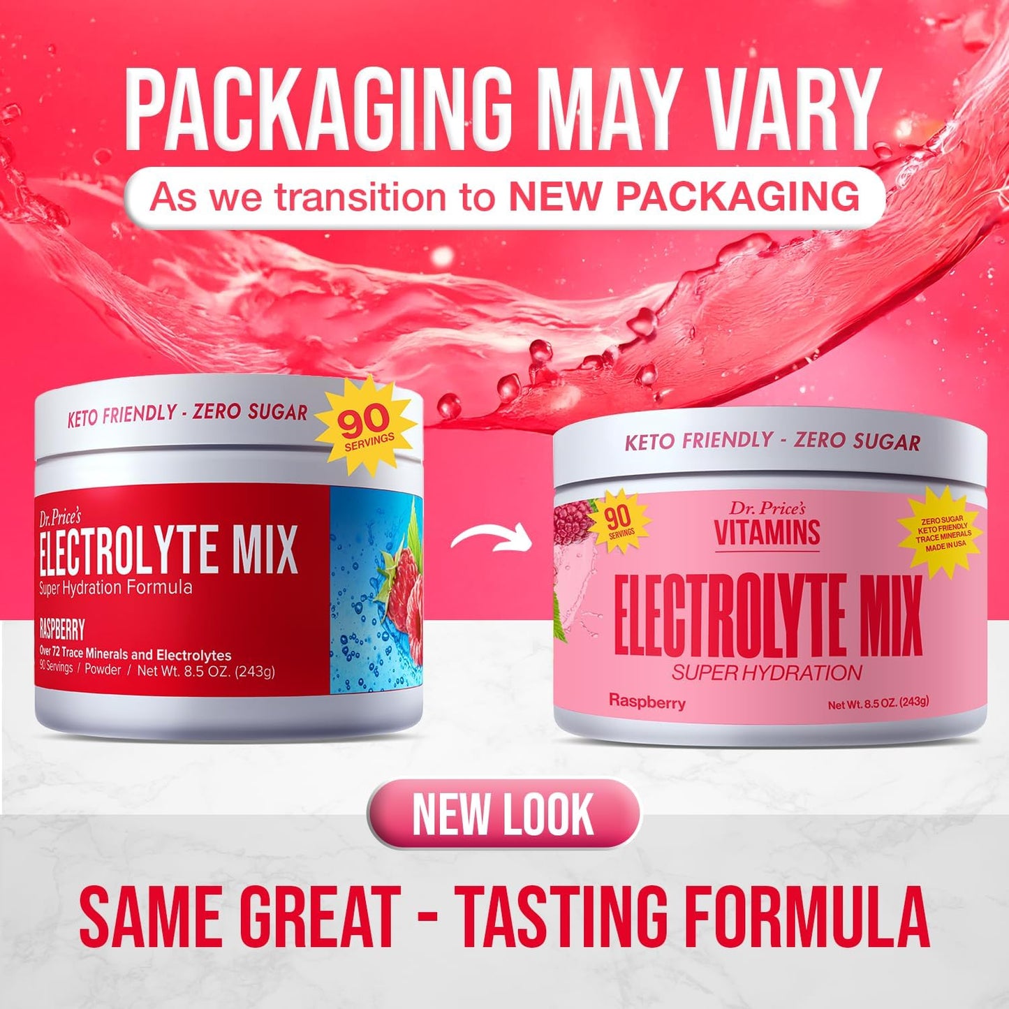 Dr. Price Electrolytes Powder - Hydration Drink Mix for Keto, Fasting, and Sports - Non-GMO, Gluten Free - 90 Servings - Raspberry Flavor - Espot.com.au